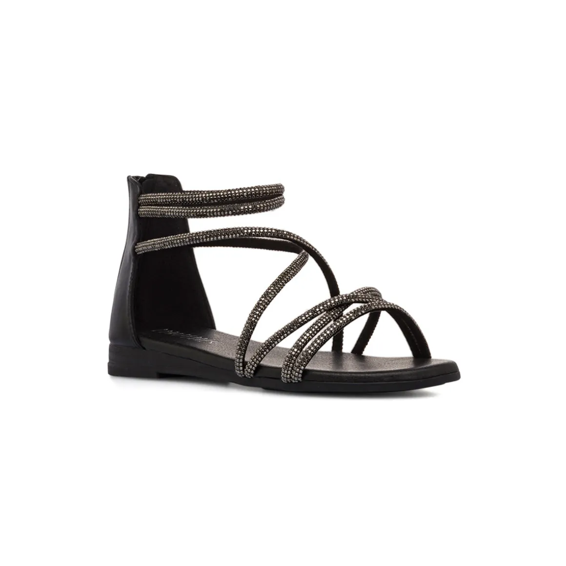 Sandali Flat Neri da Donna con dettaglio gioiello Strass Lora Ferres