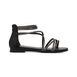 Sandali Flat Neri da Donna con dettaglio gioiello Strass Lora Ferres