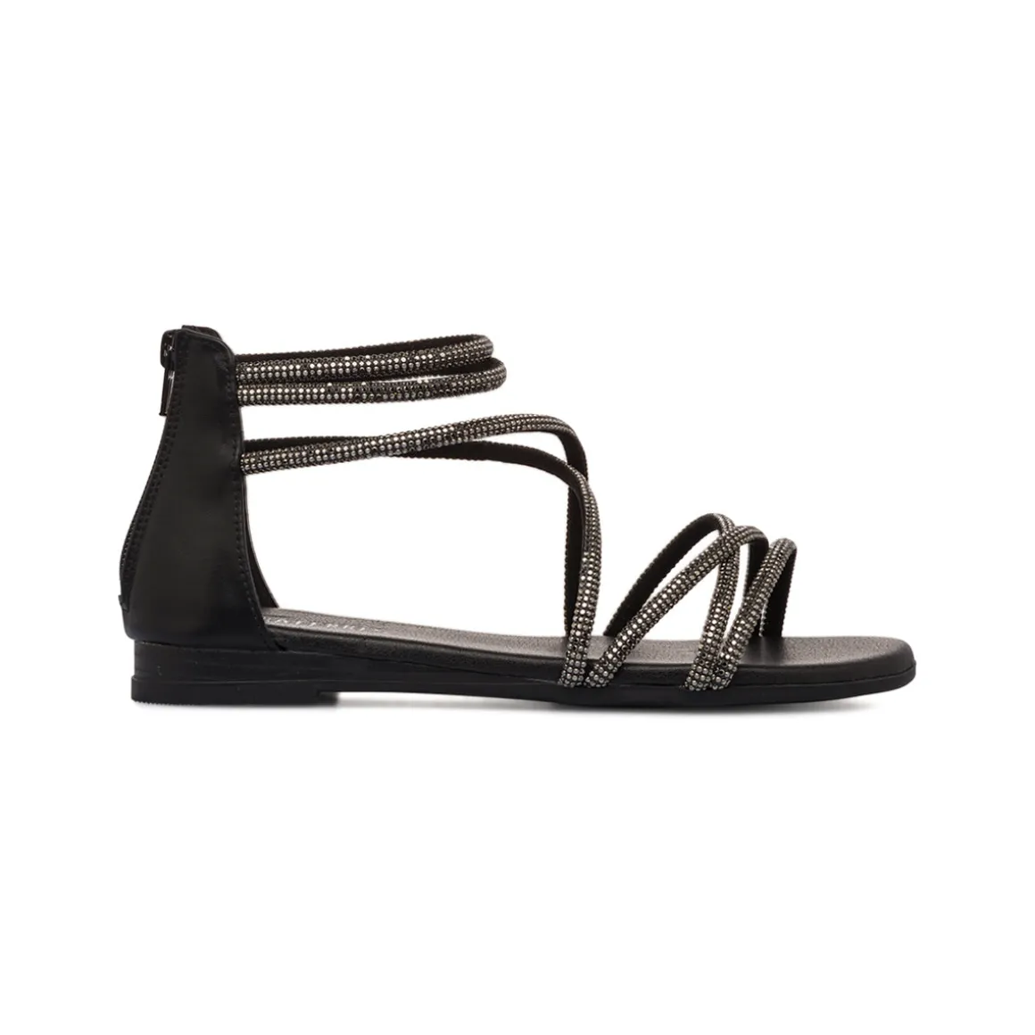 Sandali Flat Neri da Donna con dettaglio gioiello Strass Lora Ferres
