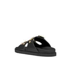 Sandali flat Neri da Donna con borchie e fibbie dorate Geox