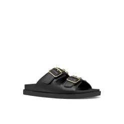 Sandali flat Neri da Donna con borchie e fibbie dorate Geox