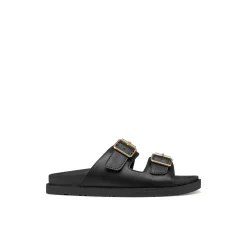 Sandali flat Neri da Donna con borchie e fibbie dorate Geox