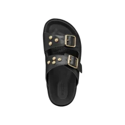 Sandali flat Neri da Donna con borchie e fibbie dorate Geox