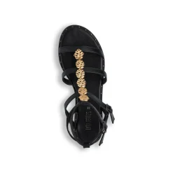 Sandali flat neri da Donna con dettaglio gioiello in metallo oro Lora Ferres