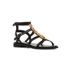 Sandali flat neri da Donna con dettaglio gioiello in metallo oro Lora Ferres