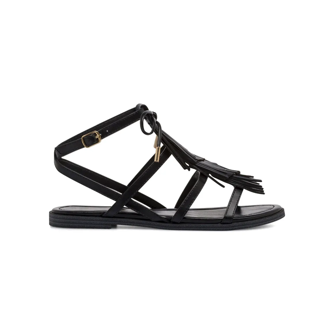 Sandali Flat Neri Donna con allacciature alla schiava Lora Ferres