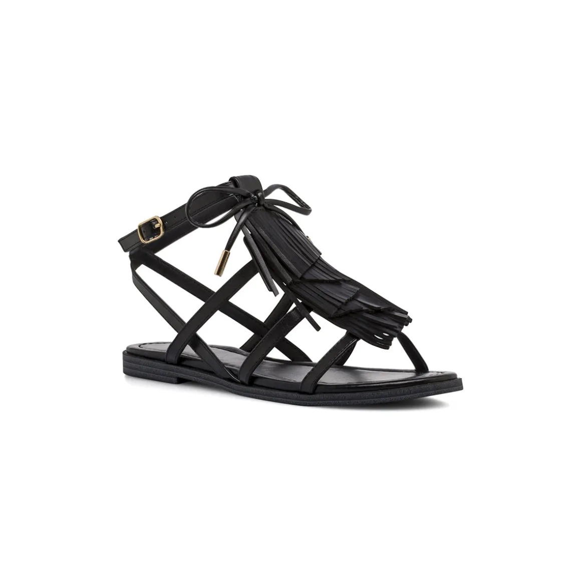 Sandali Flat Neri Donna con allacciature alla schiava Lora Ferres