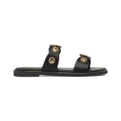 Sandali flat Neri Donna con dettagli medaglioni dorati Lora Ferres
