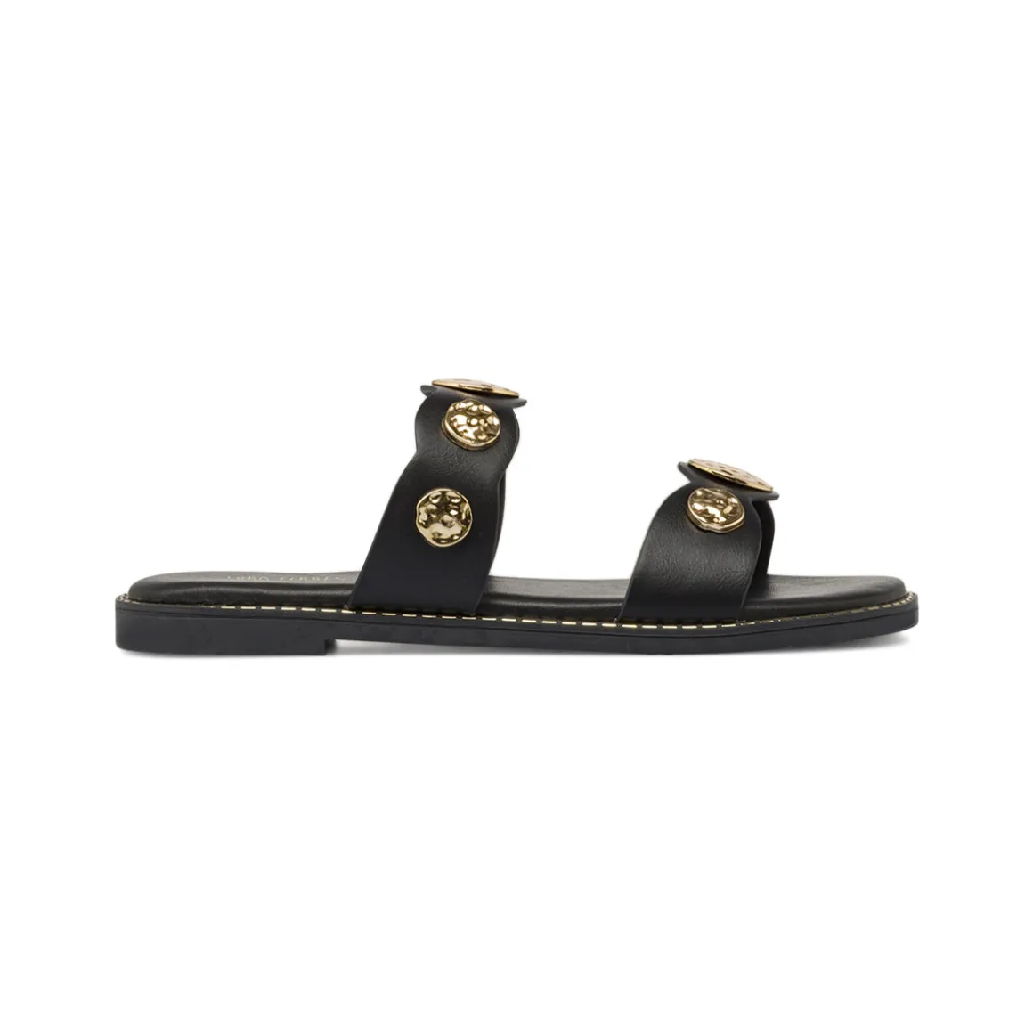 Sandali flat Neri Donna con dettagli medaglioni dorati Lora Ferres