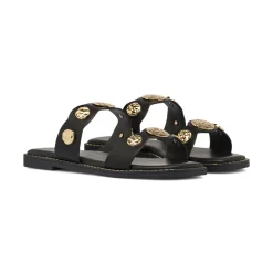 Sandali flat Neri Donna con dettagli medaglioni dorati Lora Ferres