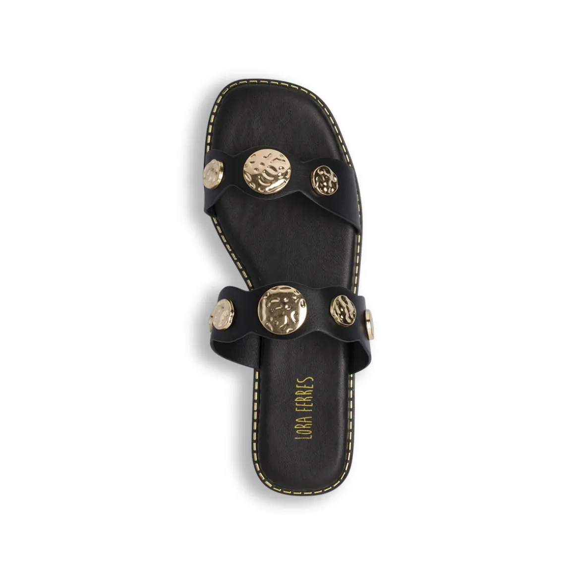Sandali flat Neri Donna con dettagli medaglioni dorati Lora Ferres