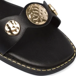 Sandali flat Neri Donna con dettagli medaglioni dorati Lora Ferres