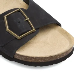 Sandali flat Neri Donna con maxi fibbia effetto scamosciato Lumberjack