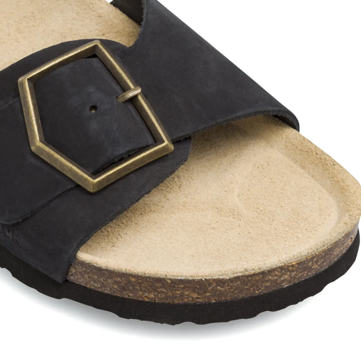 Sandali flat Neri Donna con maxi fibbia effetto scamosciato Lumberjack