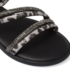 Sandali Flat Neri Donna con strass e listini animalier Lora Ferres