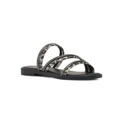 Sandali Flat Neri Donna con strass e listini animalier Lora Ferres