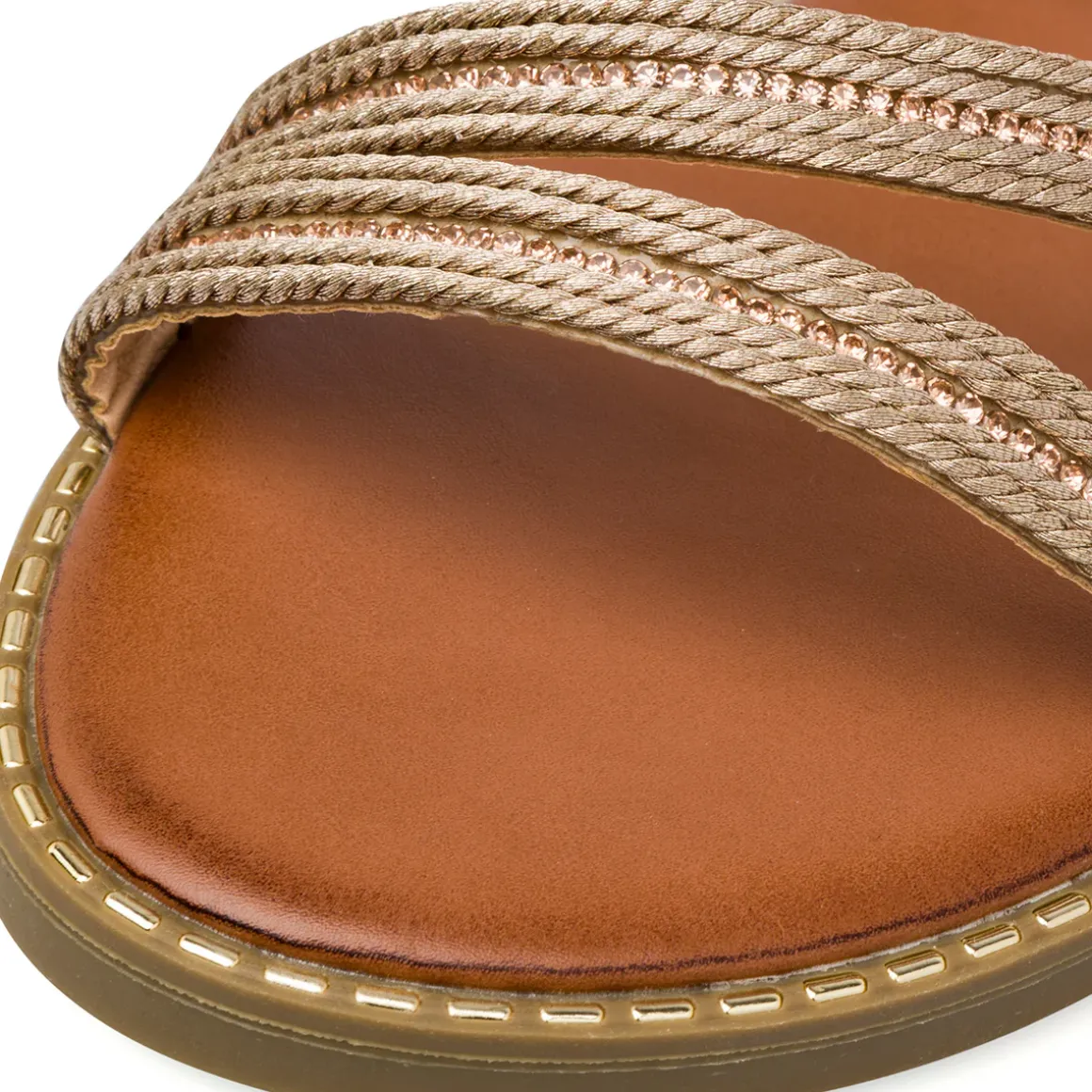 Sandali flat oro da Donna con dettaglio gioiello strass Lora Ferres