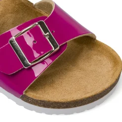 Sandali fucsia da Bambina effetto vernice con doppie fibbie Dieci Baci