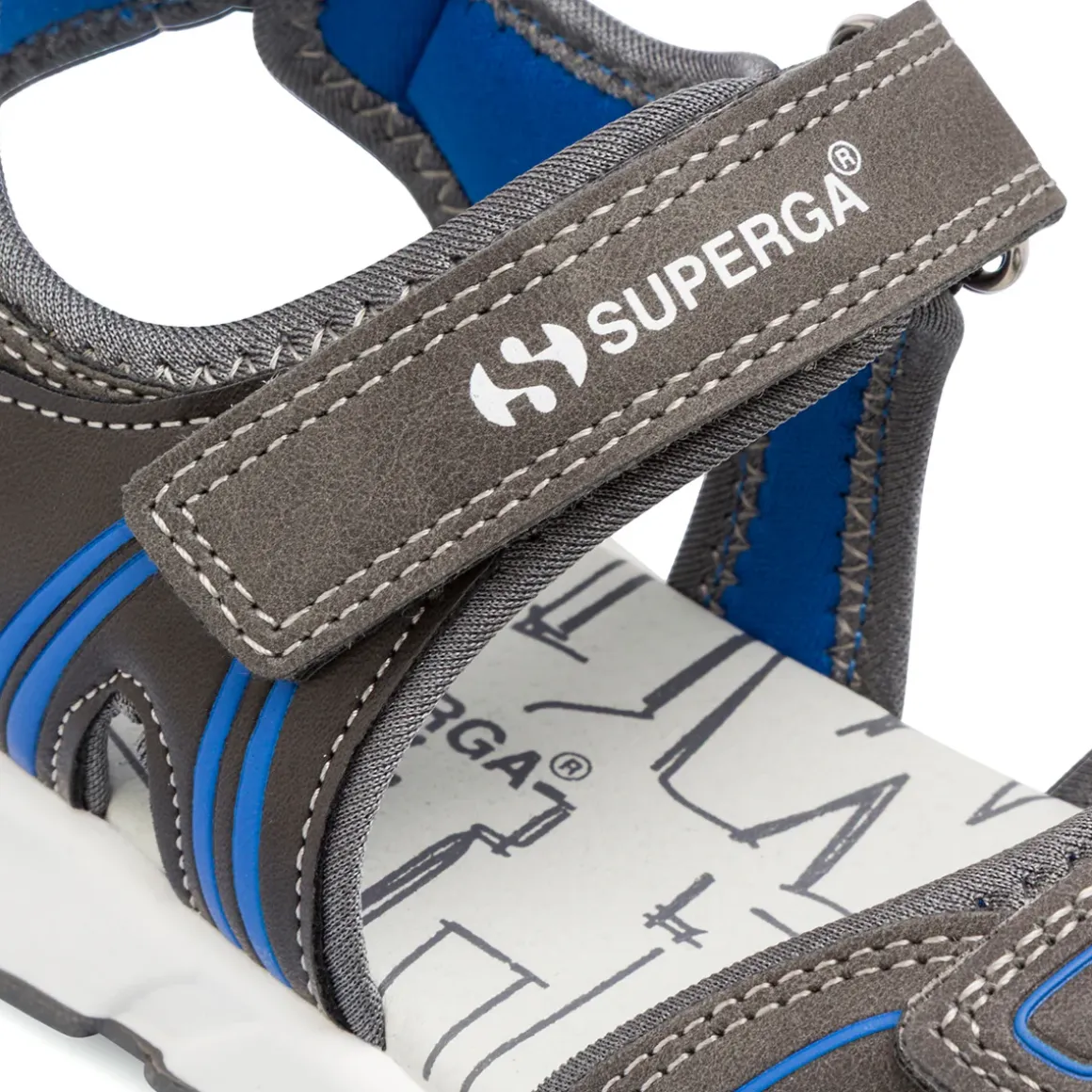 Sandali grigi da Bambino con inserti blu e doppio strappo Superga