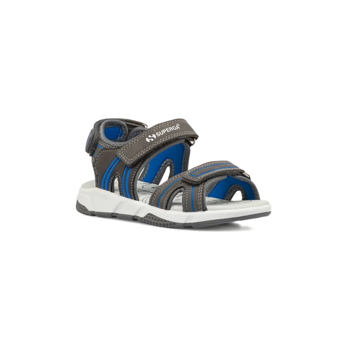 Sandali grigi da Bambino con inserti blu e doppio strappo Superga