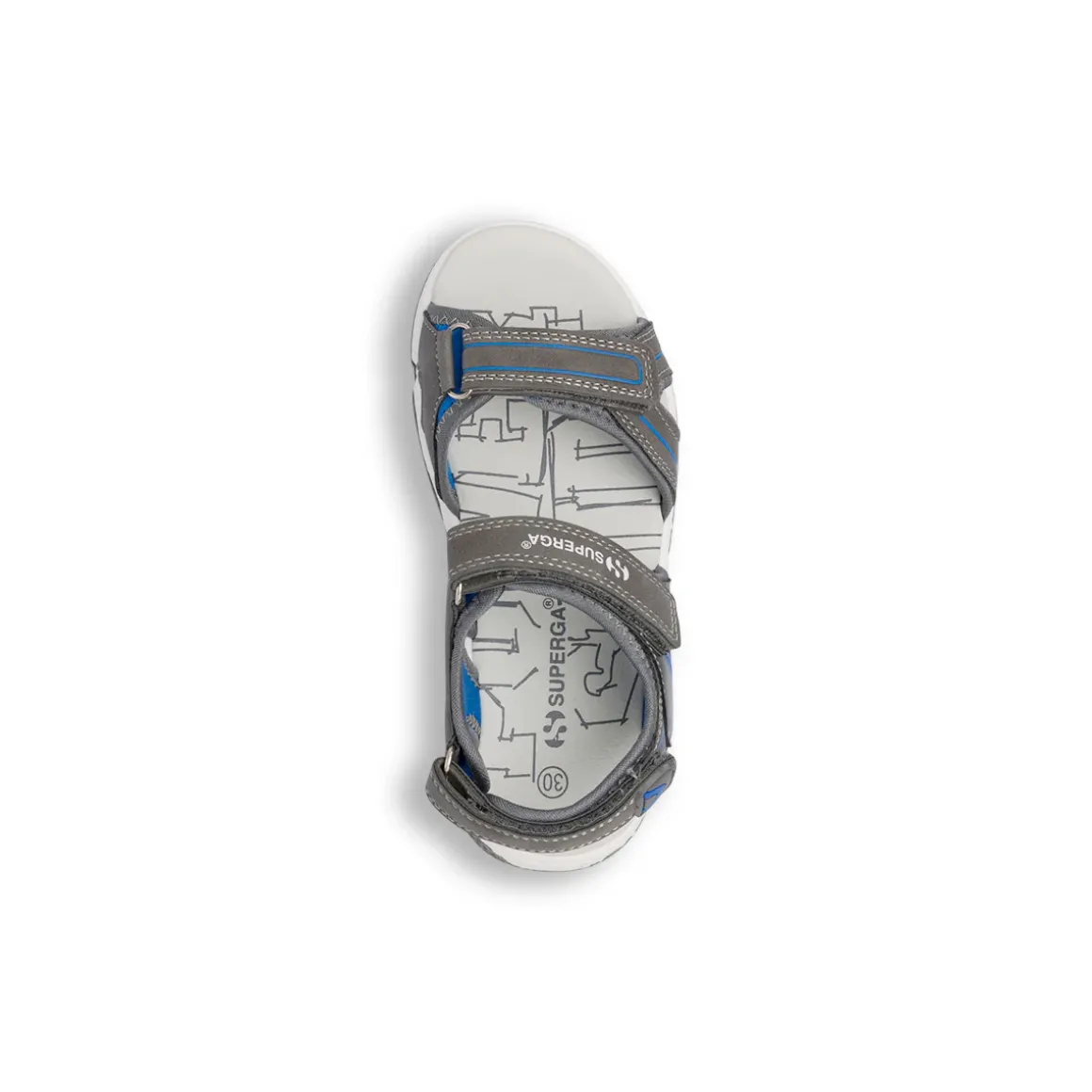 Sandali grigi da Bambino con inserti blu e doppio strappo Superga