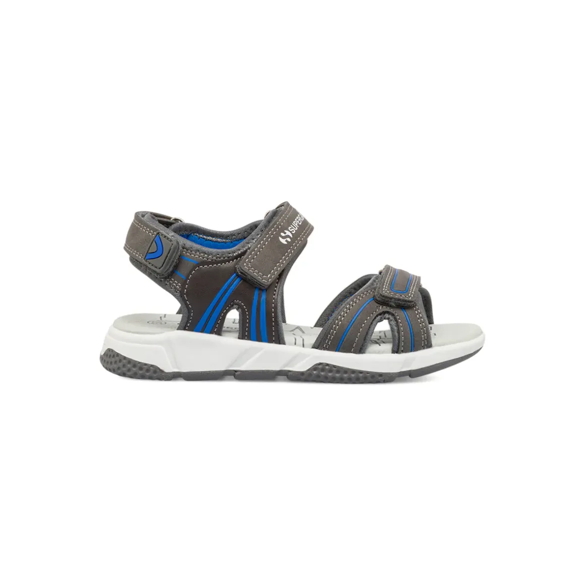 Sandali grigi da Bambino con inserti blu e doppio strappo Superga