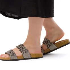 Sandali grigi da Donna con tramatura Floreale e dettaglio gioiello Lora Ferres