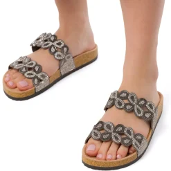 Sandali grigi da Donna con tramatura Floreale e dettaglio gioiello Lora Ferres