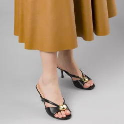 Sandali infradito con tacco neri da Donna e dettaglio oro Swish Jeans
