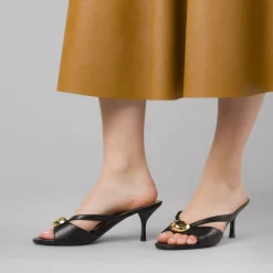 Sandali infradito con tacco neri da Donna e dettaglio oro Swish Jeans