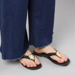 Sandali Infradito Neri da Donna con inserto metallico oro Lora Ferres