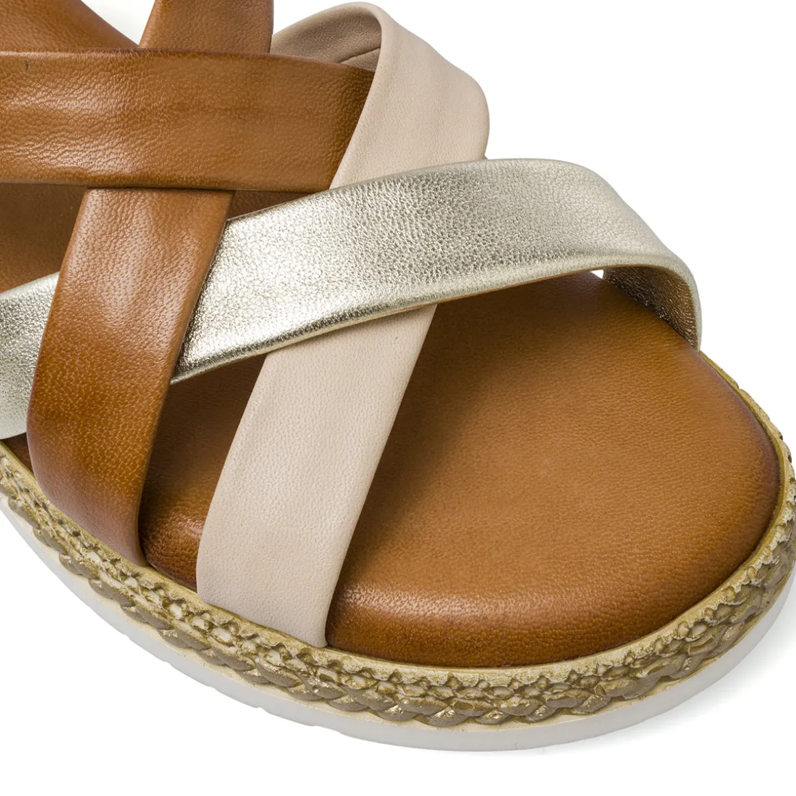 Sandali in pelle marrone da Donna con zeppa effetto corda Formawell