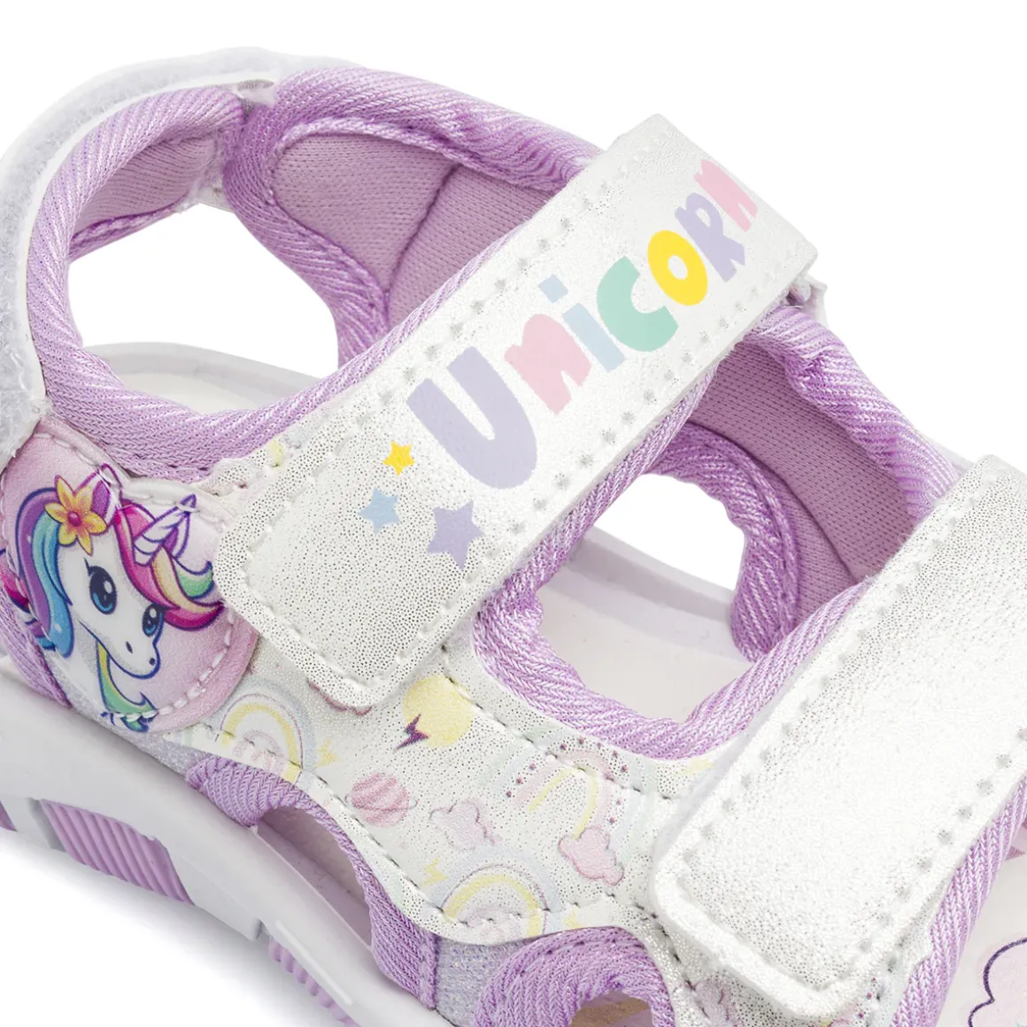 Sandali lilla da Bambina con chiusura a strappo Unicorno