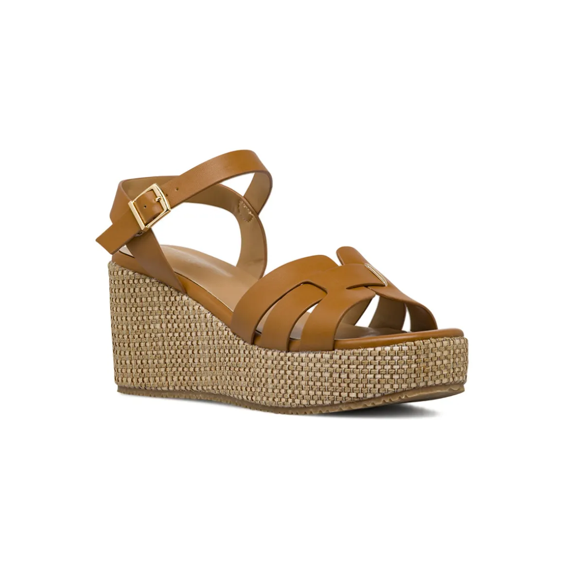 Sandali marroni da Donna con zeppa effetto rafia 8 cm Lora Ferres