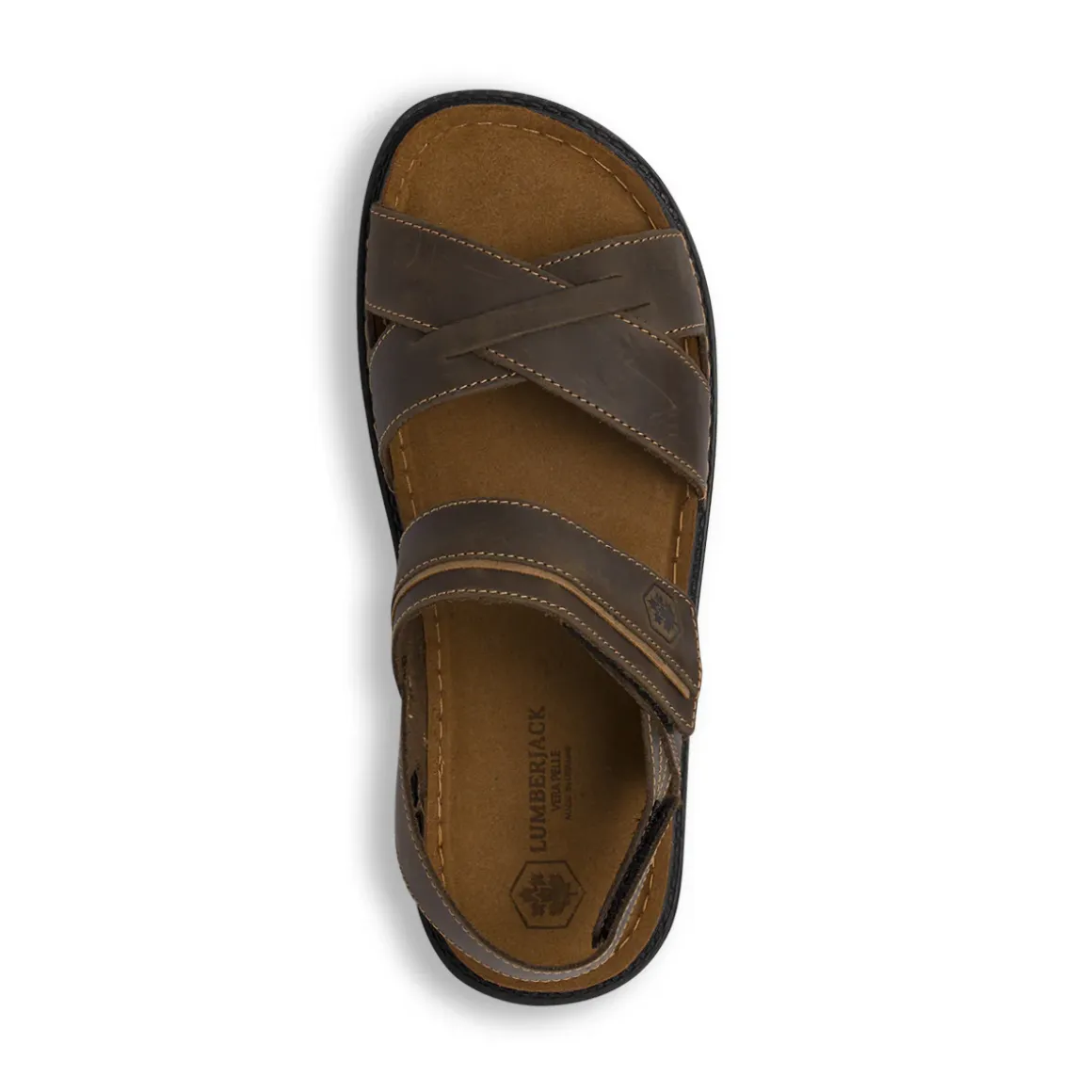 Sandali marroni da Uomo in pelle con cinturini a strappo Lumberjack