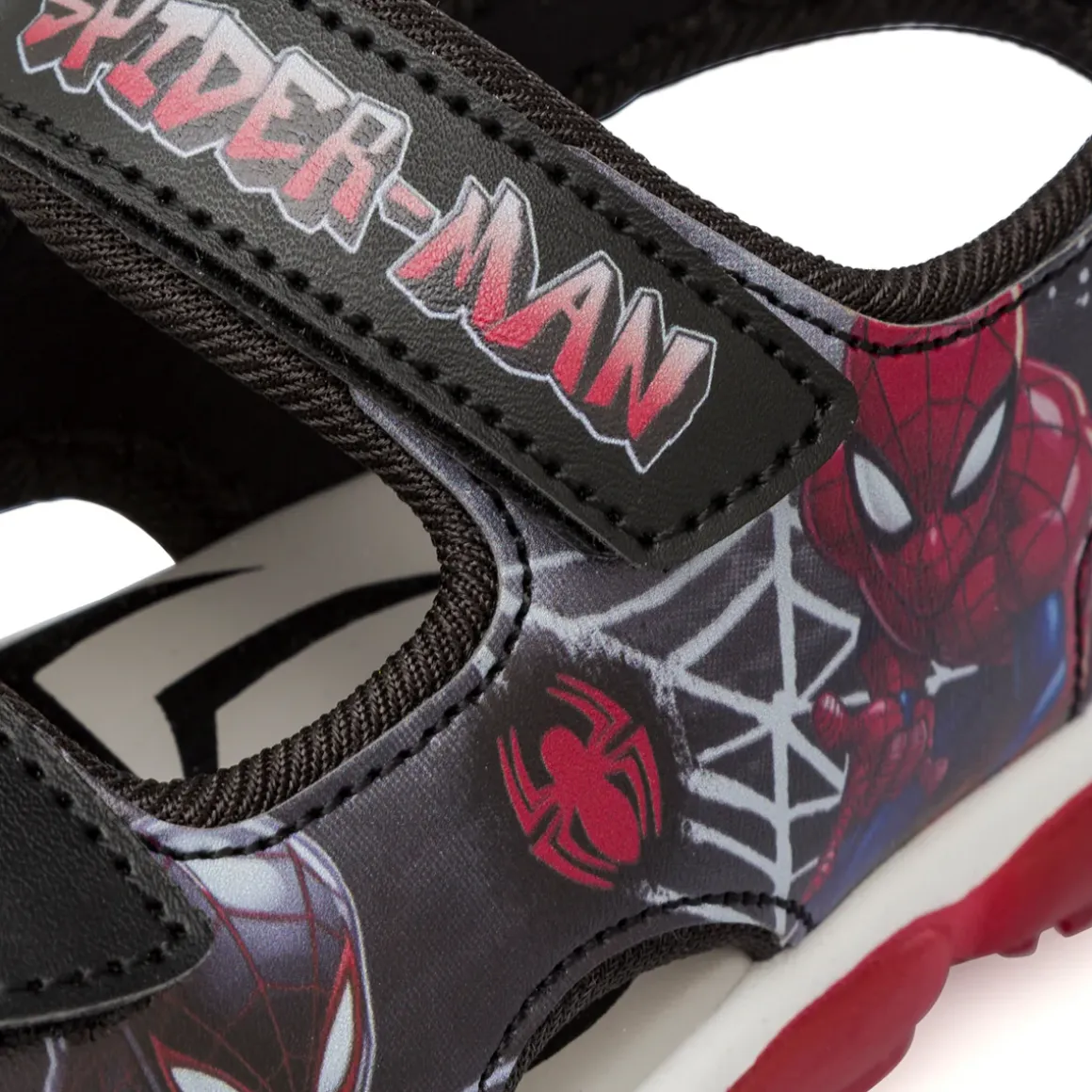 Sandali neri da Bambino con chiusura a strappo e stampa Spiderman
