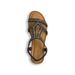 Sandali neri da Donna con strass con zeppa 5 cm Lora Ferres
