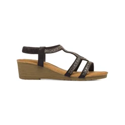 Sandali neri da Donna con strass con zeppa 5 cm Lora Ferres