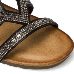 Sandali neri da Donna con strass con zeppa 5 cm Lora Ferres