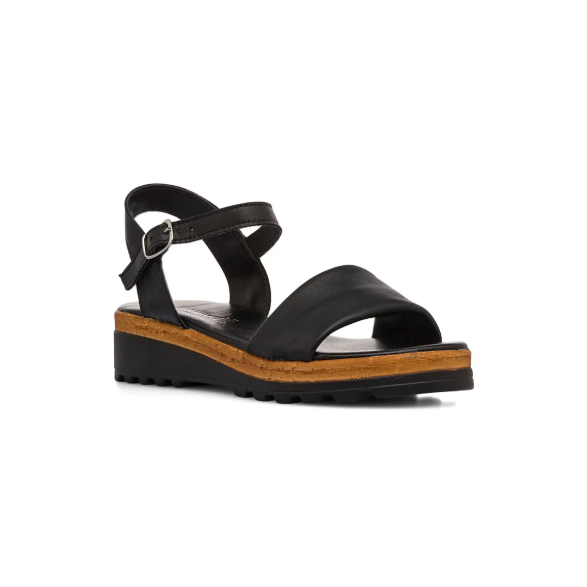 Sandali Neri da Donna in pelle con Cinturino e suola Platform Primopiano