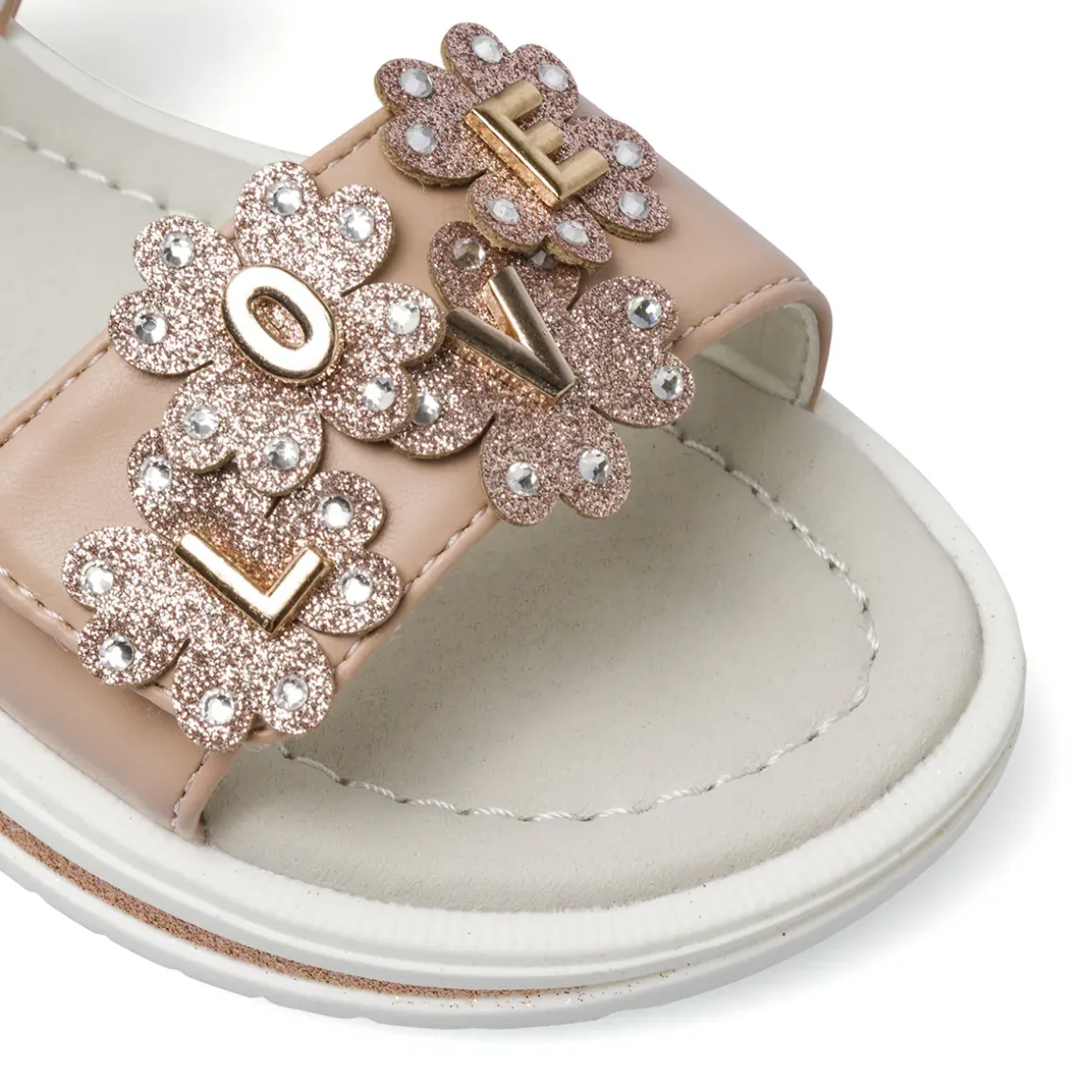 Sandali nude Bambina con glitter e scritta LOVE Le scarpe di Alice