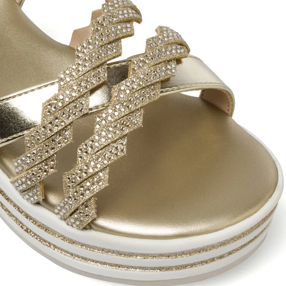 Sandali Oro da Bambina con fasce di strass e suola platform Dieci Baci