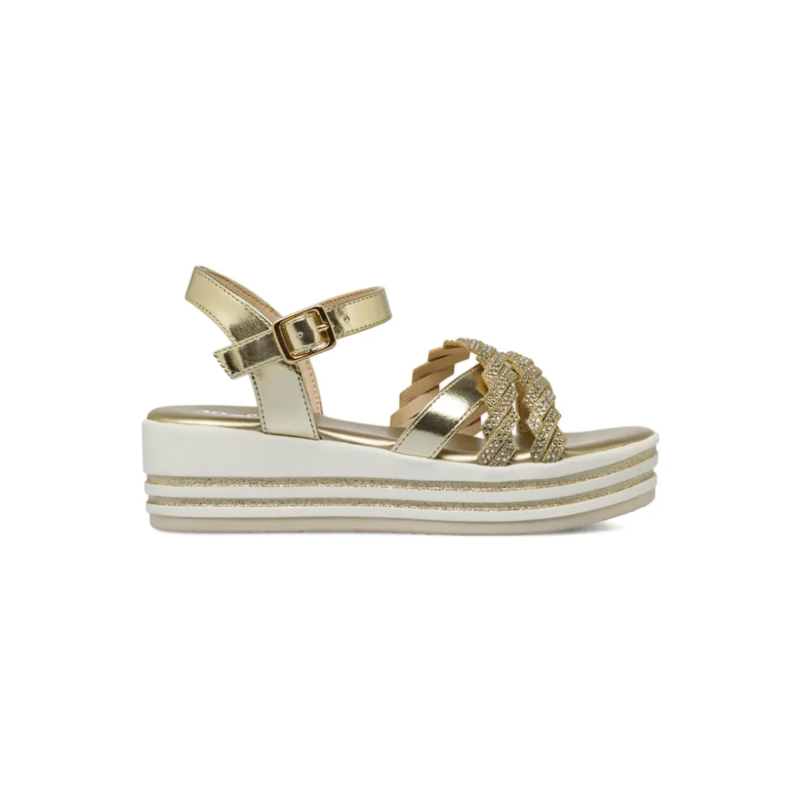 Sandali Oro da Bambina con fasce di strass e suola platform Dieci Baci
