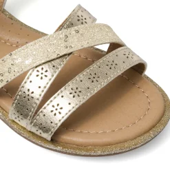 Sandali Oro da Bambina con paillettes e fiori traforati Dieci Baci