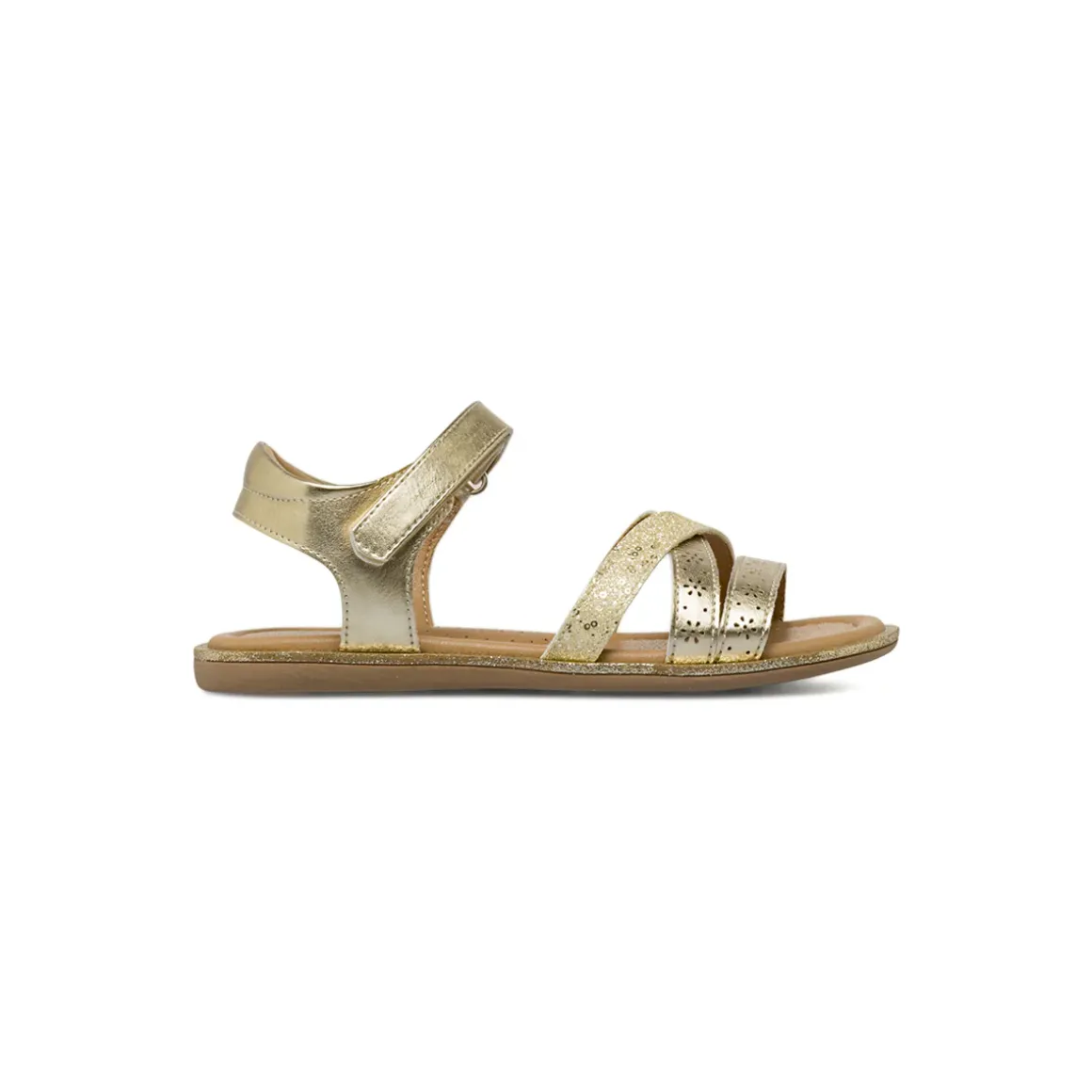 Sandali Oro da Bambina con paillettes e fiori traforati Dieci Baci