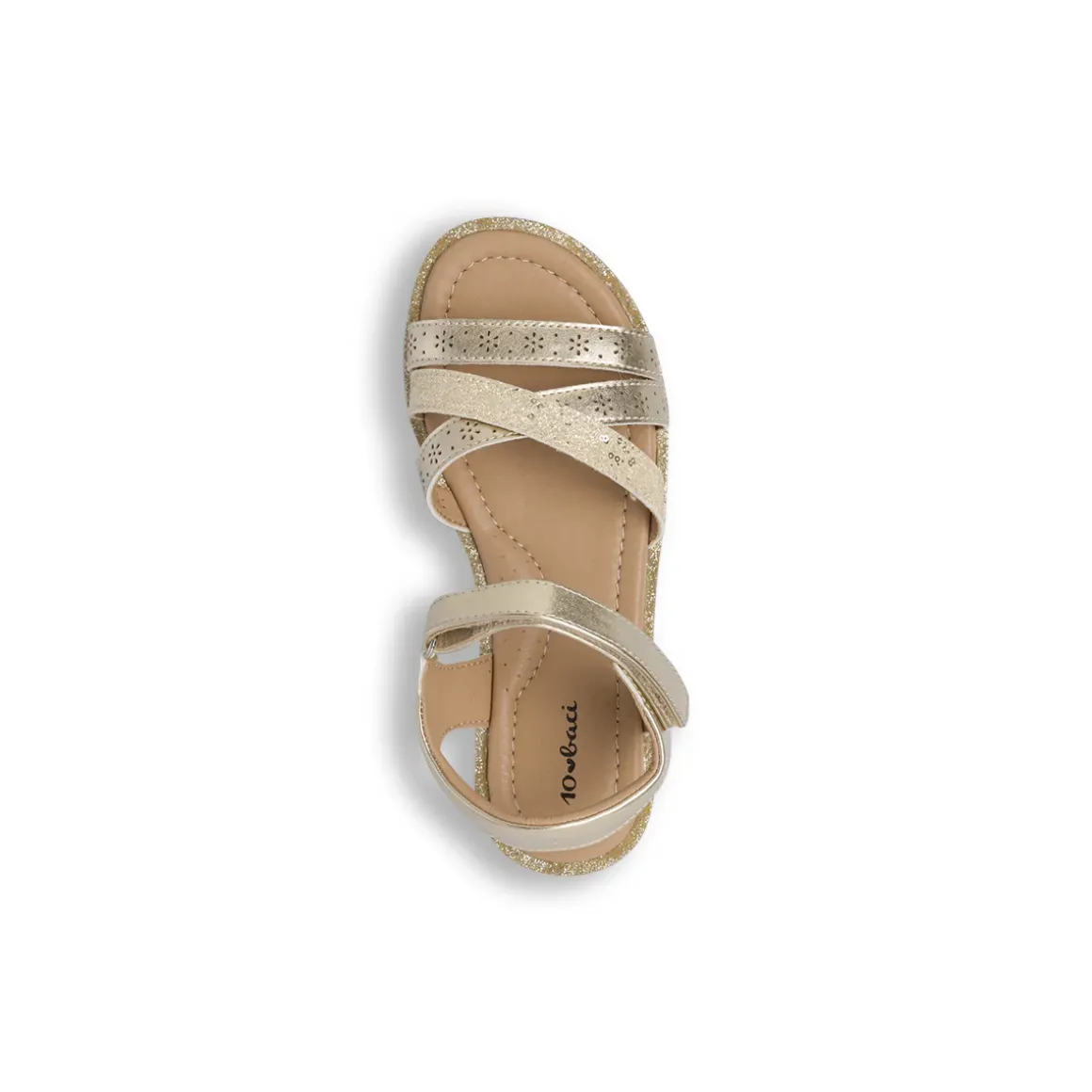 Sandali Oro da Bambina con paillettes e fiori traforati Dieci Baci