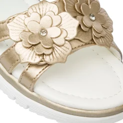 Sandali Oro da Bambina e Ragazza Dieci Baci con Fiori decorativi e Strass