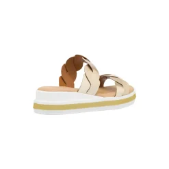Sandali oro da donna con doppia fascia intrecciata e zeppa comoda P Soft