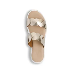Sandali oro da donna con doppia fascia intrecciata e zeppa comoda P Soft