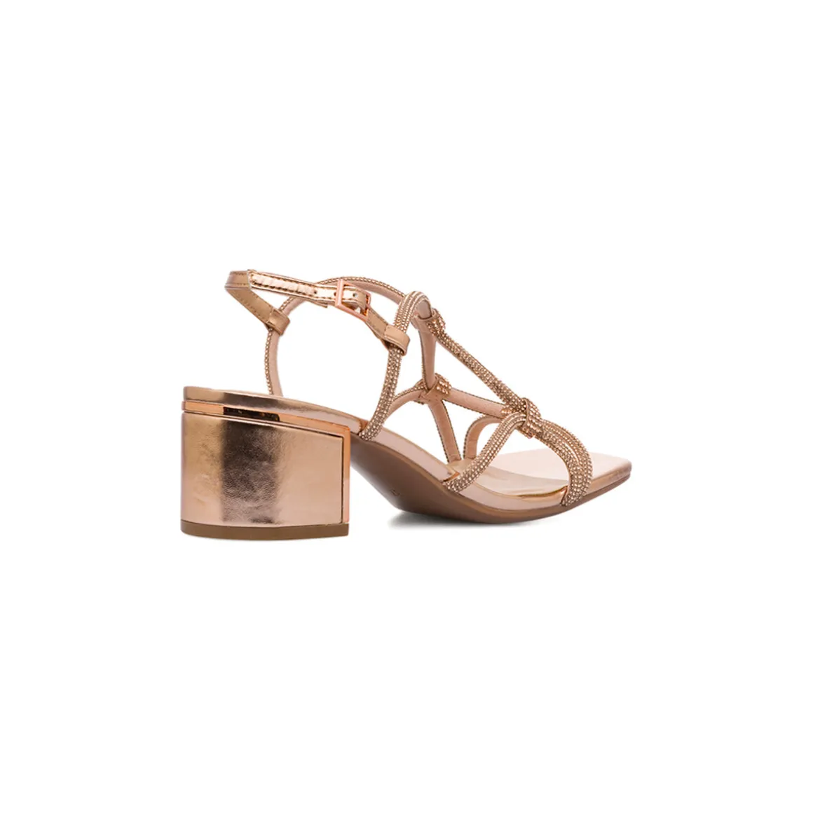 Sandali oro da Donna con tacco blocco 5 cm e gioiello strass Lora Ferres